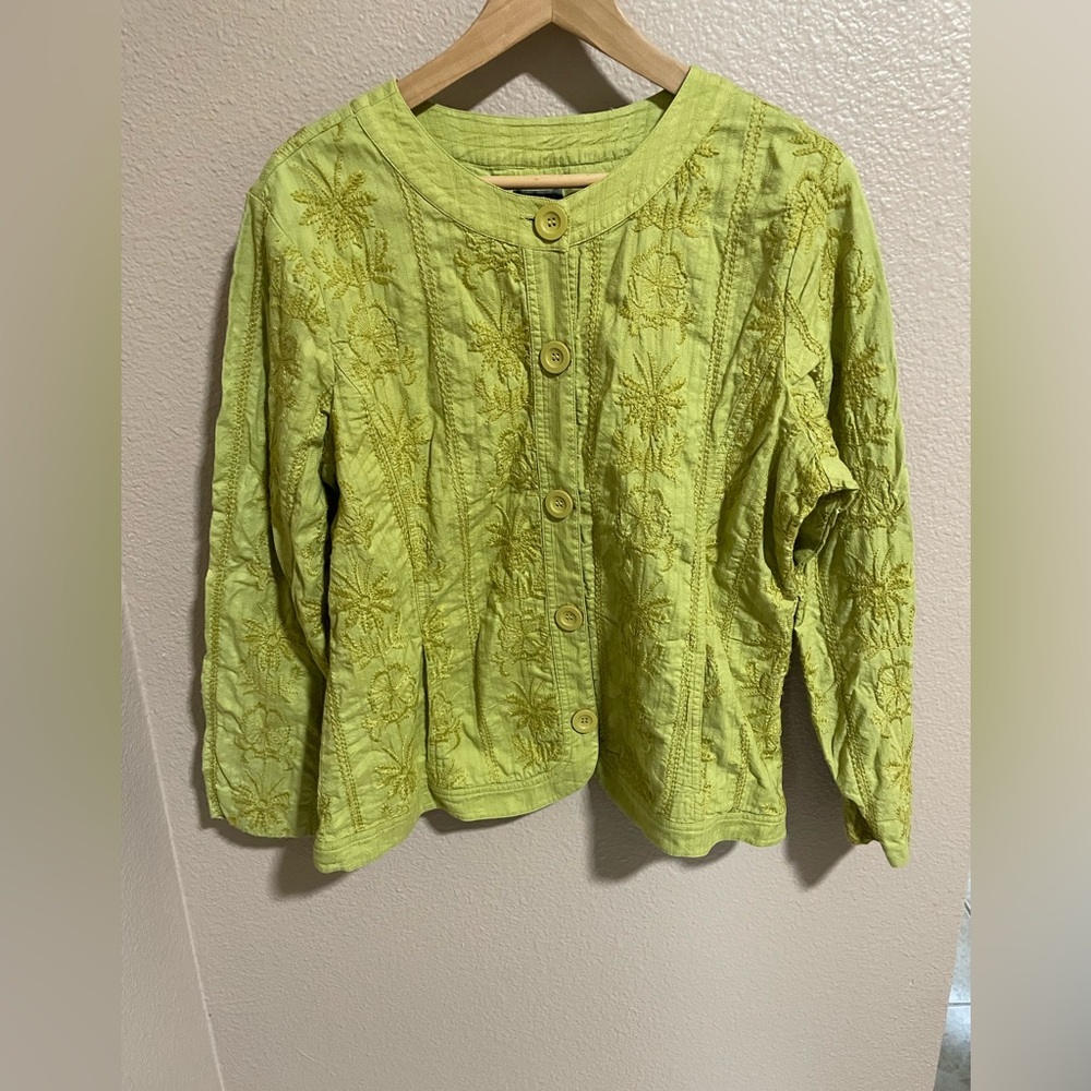 Additions by Chicos Embroidered Green Women's Top
